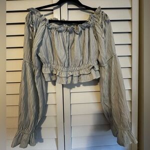 Light Blue Striped Off-Shoulder Blouse